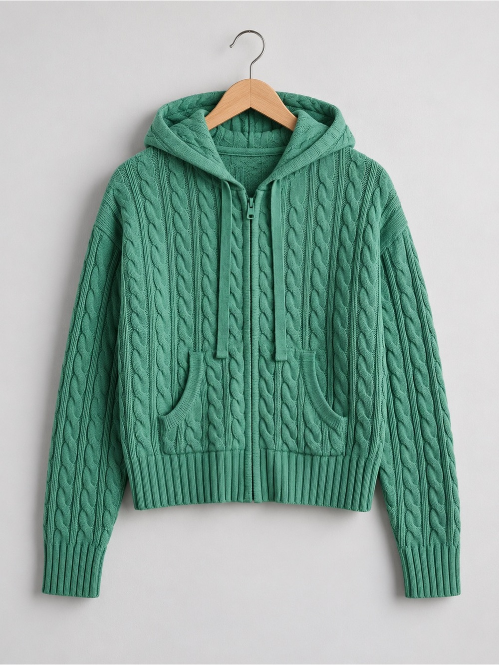 American Eagle Outfitters Teal Cable-Knit Zip Hoodie